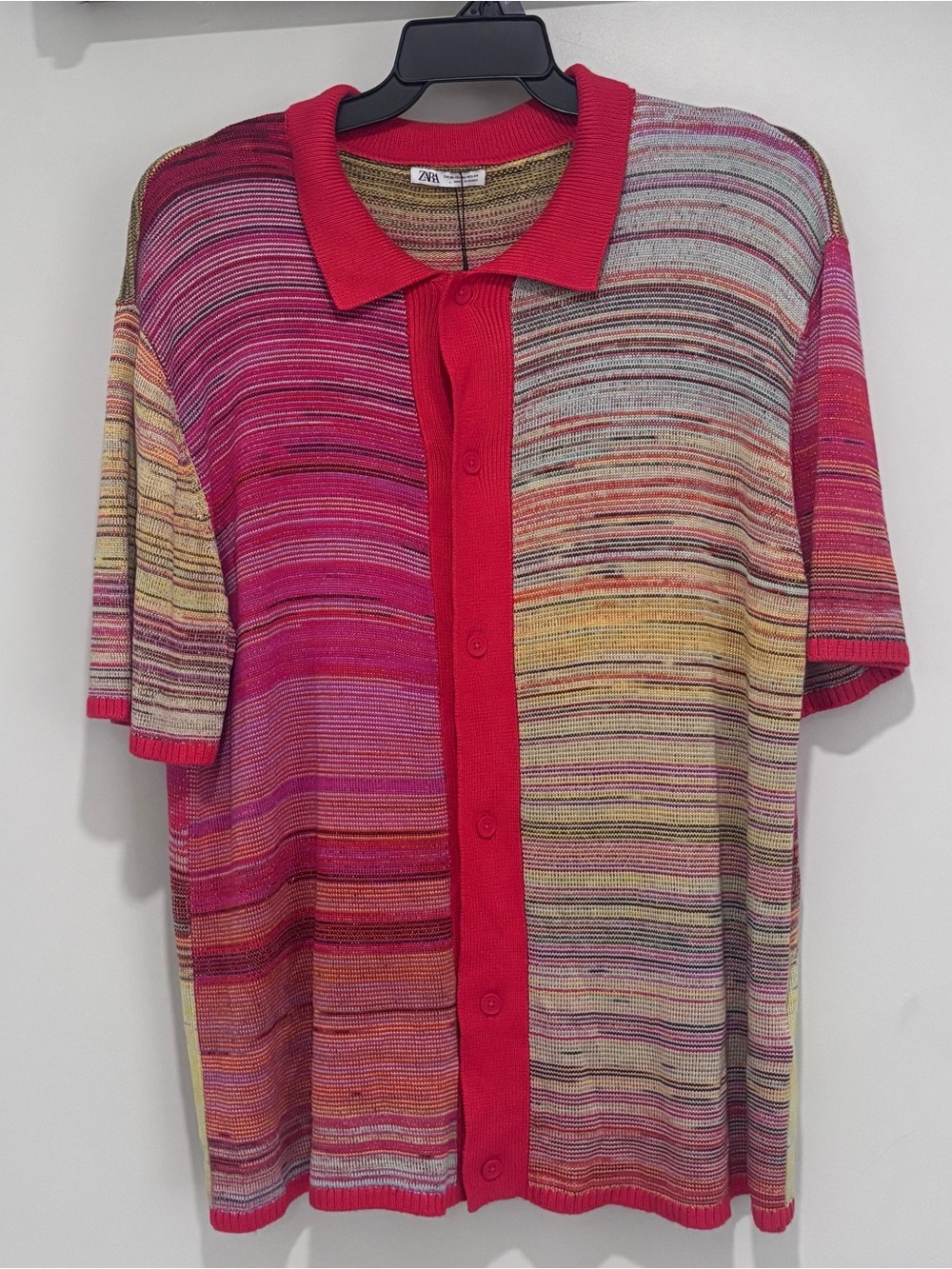 Zara Men's Short Sleeve Button Front Knit Sweater Multicolor Size XL